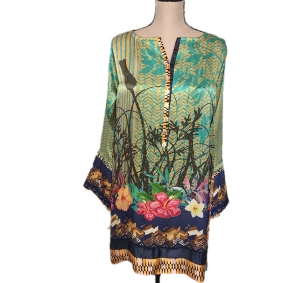 Al-Karam Dresses & Skirts - Al-Karam Vibrant colored Printed Silk Shirt/Kameez